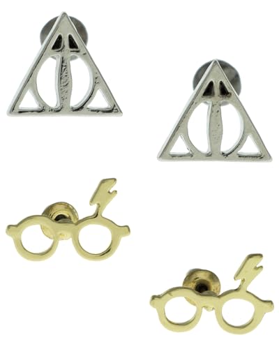 Harry Potter Earrings For Women 3 Pack Deathly Hallows, Lightning Scar, Harry Potter Wand2