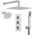 GRANDJOY Dual Rainfall Shower head System, 12" Wall Mount Bathroom Shower Faucet with Handheld Sprayer, Brushed Nickel
