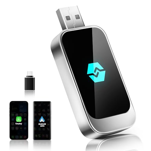 Adaptador Inalámbrico Android Auto & CarPlay, Mini Stick Convierte Cable Inalámbrico para Autos con AA & CarPlay, USB C/A, Plug and Play, Compatible con iOS 10+ o Android 12+