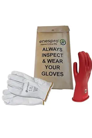 Enespro Class 0 Insulated Work Gloves, 1000 V AC, 1500 V DC Rubber Electrical Voltage Gloves with Leather Protectors & Carrying Case, ASTM D120 NFPA 70E Compliant, Electrician Safety Gloves, KITGC0R10