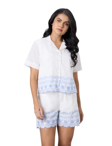 Image of Symbol Premium Women's Embroidered Cotton Co ord Set | Shirt & Shorts with Embroidery |Relax Fit | Casual Summer Travel Outfit (Available in Plus Sizes)