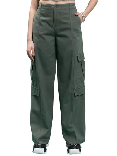 Image of Tokyo Talkies Pure Cotton Straight Wide Leg Cargo Pants |Relaxed Fit Utility Trousers