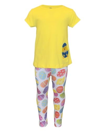 Image of Unique Baby 2 Piece Girls Printed Leggings Outfit with Short Sleeve Shirt Kid and Toddler Clothes Set