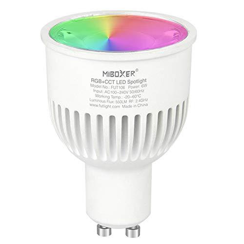 LGIDTECH FUT106 Miboxer 6W 2.4GHz WiFi Led Spot Light Bulb GU10 AC RGB CCT Color Changing,Temperature Adjustable,Memory Funtcion.APP & Alexa Voice Control via hub(Excluded)