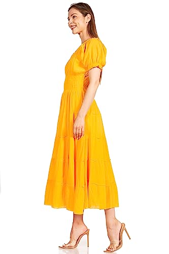 Image of Sakkas Cotton Crepe Smocked Peasant Gypsy Boho Renaissance Mid Length Dress
