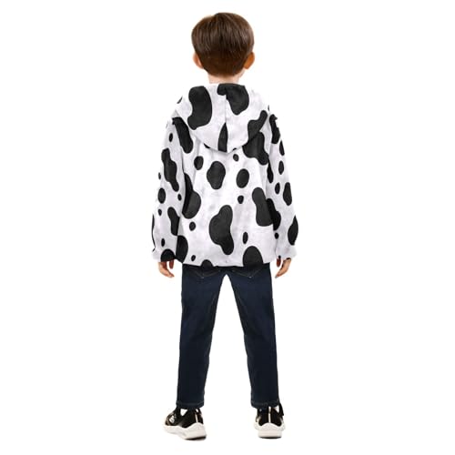 Cow Print Black Spots Toddler Fleece Jacket Girl Boys Hooded Fleece Jacket Coat Warm Outwear Zip-up 3-10T4