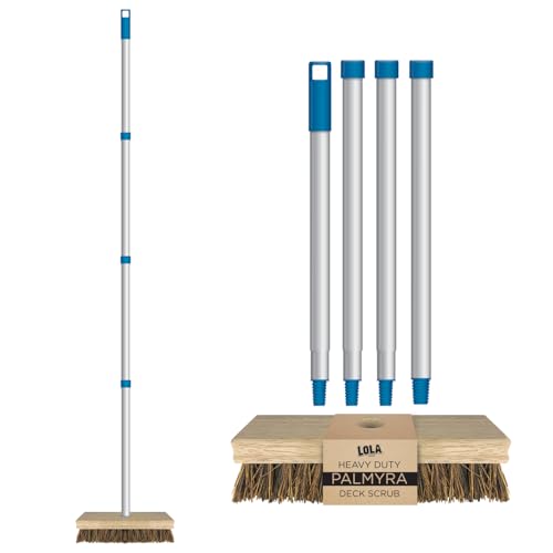 Image of LOLA Deck Scrub Brush, 9 inch x 3.5 inch Head w /Palmyra Bristles for Outdoor Cleaning, Removes Dirt & Grime from Patios, Decks, Grout, 1 Count
