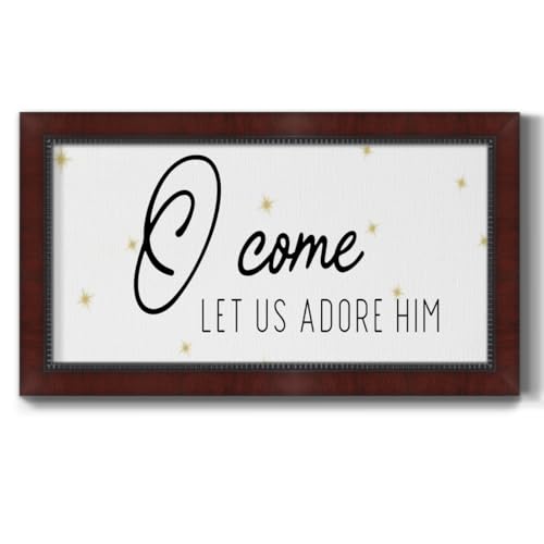 Renditions Gallery Love Expressing Artwork Come Let Us Adore Him Framed Canvas Wall Decor for Office Living Room Hotel - 21"X37" Mahogany Ebony Frame GAL018