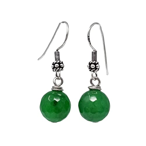 Orecchini da donna | Orecchini pendenti pendenti in argento sterling con pietre preziose naturali fatte a mano da donna Orecchini con perline a sfera da 12 mm | Regalo per donne (agata verde)