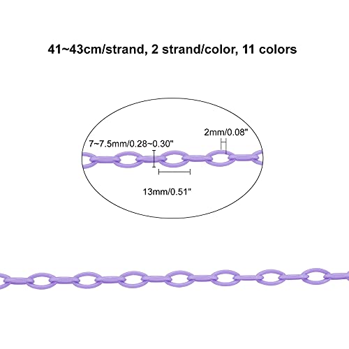 PH PandaHall Colorful Plastic Jewelry Chains, 22 Strands 16.1~16.9" Curb Chain Links 11 Colors Twist Cross Chain for Eyeglasses Purse Chains Necklace Earring Jewelry Making, 11 Colors, 16"