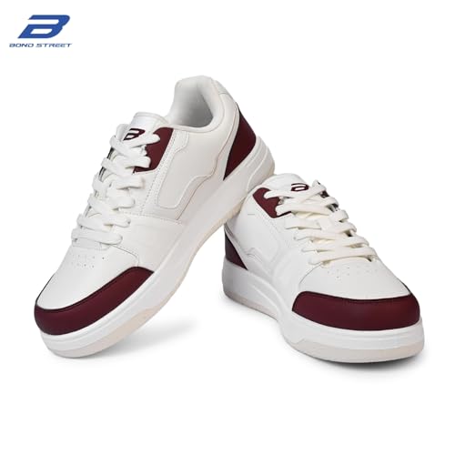 Image of Bond Street Men's White & Beige PU Casual Sneakers | Stylish Lace-Up Shoes for Men | Lightweight Footwear | Comfortable & Durable PVC Sole Sneakers