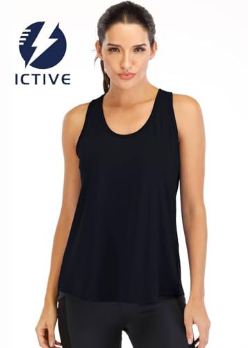 Image of ICTIVE Workout Tops for Women Loose Fit Racerback Mesh Backless Muscle Tank Running Shirts