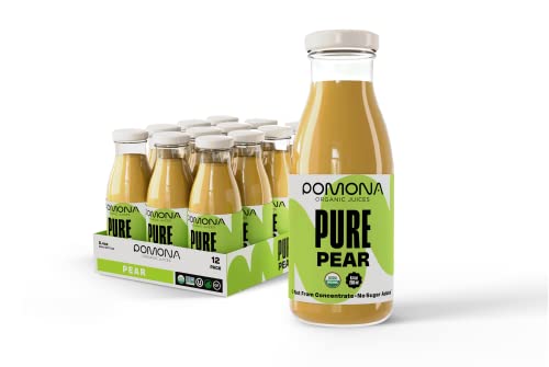 Pomona Organic Pear Juice, Cold Pressed USDA Organic Juices, Pears And Lemon Juice, No Added Sugar, Not From Concentrate, Vegan, Kosher, Non GMO, Pasteurized, 8.4 Oz Glass Bottles