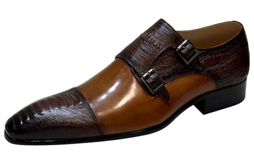 Santimon Men’s Casual Shoes Double Monk Strap Loafers – Leather Dress Mocasines for Business, Wedding & Formal Events