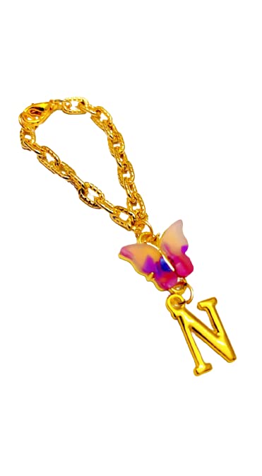Morel Sturdy Rose Gold Watch Charm of Pink and Purple Butterfly and N Initial Diamond Alphabet Pendant, Watch Charm, Watch Accessories, Giftable for Wife, Sister or Friends Pack of 1 (B0B1NYDSQ3) Amazon Price History, Amazon Price Tracker