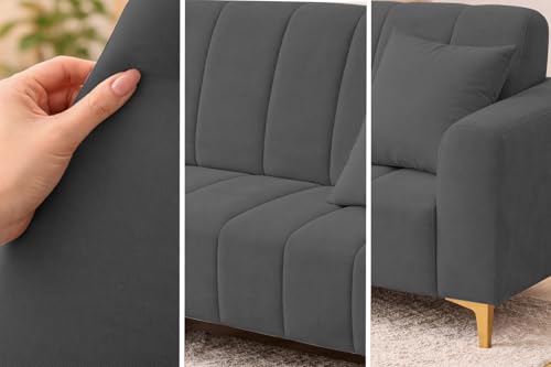 Image of Casaliving Velour Modern Velvet Sofa, Tufted Design Upholstered 3 Seater Sofa Set for Living Room, (Black Colour) Premium Velvet Fabric Sofa