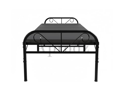 Image of APRODZ Folding Bed Single for Sleeping | Metal Folding Mattress Single Bed | Portable Foldable Guest Bed Single | No Assembly Required | Powder Coated Bed | Easily Storable, Black, 3ft x 6ft