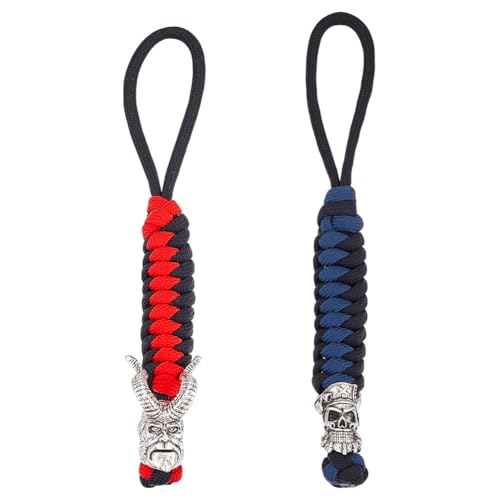 HOBBIESAY 2er-Set Geflochtene Fallschirm-Lanyards Taktische Messer-Paracordseile Schädel-Lanyards Paracord-Taschenmesser-Zugseil Lila und Schwarz EDC-Messerzubehör