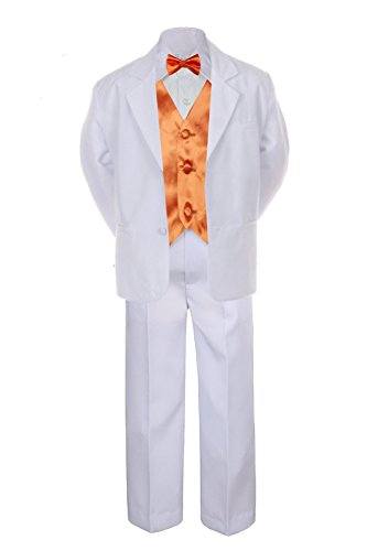 7pc Orange Vest Bow Tie Boy Baby Toddler Kid White Formal Suit Tuxedo S-20 (8)