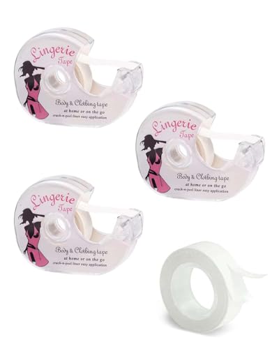 GAJUS 3 rolos fita de dupla face transparente para roupa e corpo, Fashion Tape autocolante invisível para vestidos, inclui 1 dispensador prático