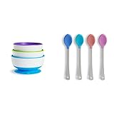 Munchkin Stay Put Suction Bowl, 3 Pack with White Hot Infant Spoons, 4 Pack