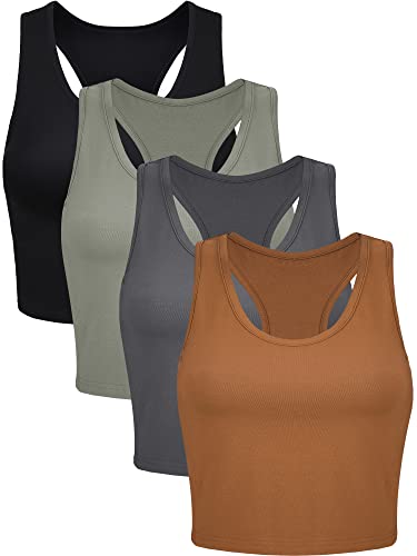 Geyoga 4 Pieces Women Basic Tank Top Cotton Racerback Sleeveless Athletic Crop Cotton Top (Elegant Color,Small)