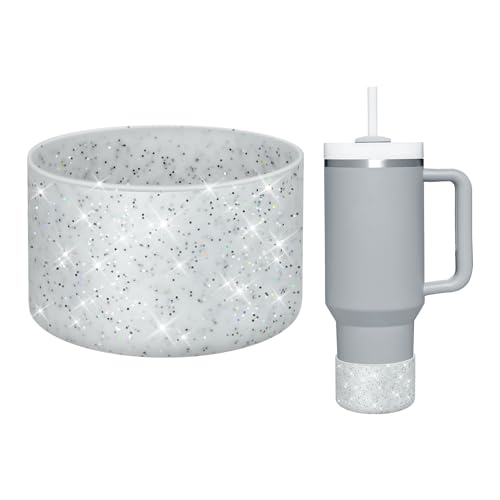 Image of WUQID Protective Bling Silicone Boot, Compatible with Stanley Tumbler 20-40oz & Hydro Flask Water Bottle 12-24oz and More Bottles /Tumblers Bottom of 2.83-2.95in, Glitter Reduces Dents Sleeve Cover