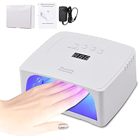 Pretfy 168W UV LED Nail Lamp, Gel Nail Light Quick Drying Nail Gel Dryer with Smart Sensor 4 Timers Setting LCD Screen for Gel Nail Polish Curing Fingernails Toenails Home Salon, White Cover
