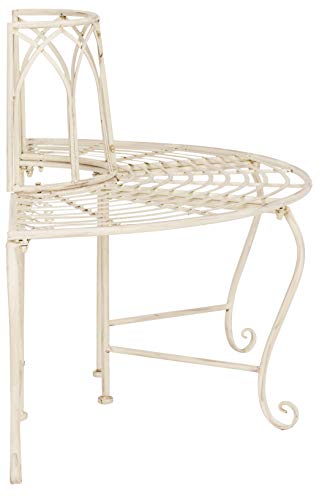 Image of SAFAVIEH Outdoor - Abia Iron Tree Bench - Distressed White Iron Metal - Vintage Scrollwork Garden Design - Ideal for Patio, Deck, Porch, Garden, 17 inch Seat Height (PAT5018A)