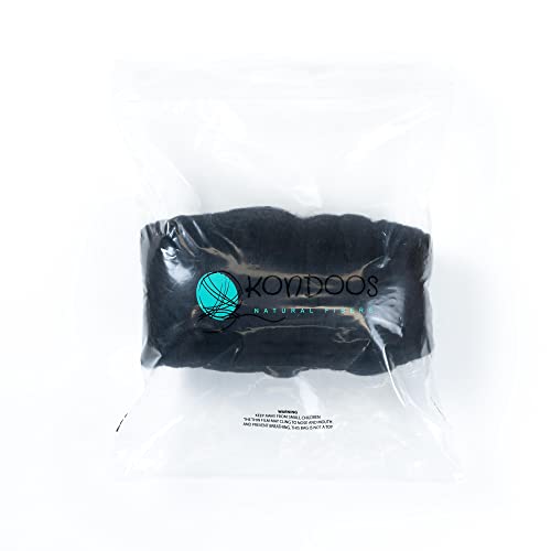 Kondoos Colored Natural Wool roving, 1 lb. Best Wool for Needle Felting Wet Felting, handcrafts and Spinning. (Total Black, 1 lb) - Image 3