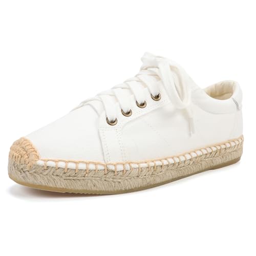 Women's Espadrille Lace-up Sneakers Platform Jute- Breathable for Casual Comfort Flat Shoes