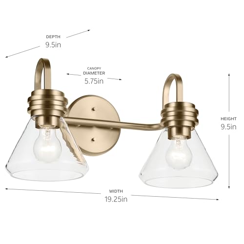 Image of Kichler Farum 19.25 inch 2-Light Bathroom Vanity Light Fixture with Clear Glass in Champagne Bronze for Vanity Mirror, Jack & Jill Layout, Over Mirror (19.25 inch W x 9.5 inch H), 55154CPZCLR