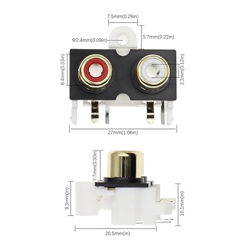 Conector de audio de 2 orificios AV2-8.4-8 vertical para soldar en placa PCB 7