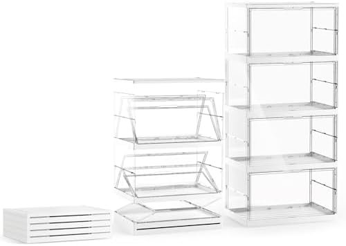XOS Ultra Large Stackable Storage Bins Closet Organizer and Storage Foldable & Collapsible Containers Drawers Organizer Bookshelf Bookcase Cabinet Display Case 4-Tier Plastic with Lids for Bedroom