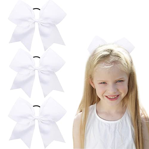 Oaoleer 8inch Jumbo Large Cheer Bows Ponytail Holder Elastic Band Handmade Boutique Hair Accessories for Cheerleading Teen Girls College Women Sports (1PCS White)