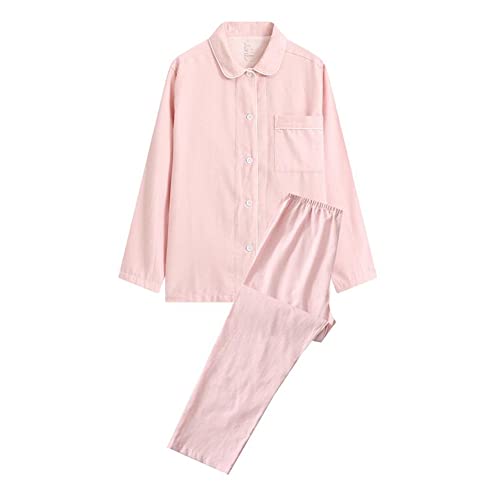 Zhiyuan Pyjama pour femme en coton et flanelle avec chemise à manches longues et pantalon long, Rose Cover
