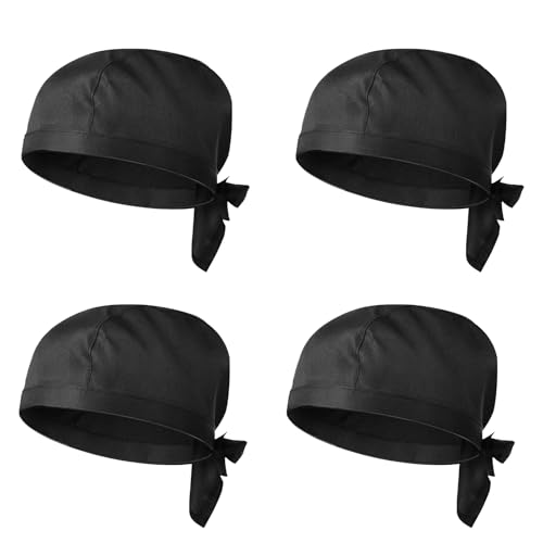 gsgfuis 4 Pièces Toque de Chef Cuisinier, Bandana Chef Ajustable, Calot de Cuisine Idéal pour Restaurants, Cuisines, Boulangeries, Cafés, Hôtels et Supermarchés
