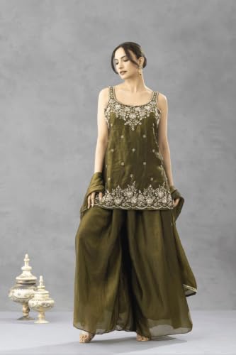 Generic Women's Green Satin Embroidered Kurta Set - Image 3