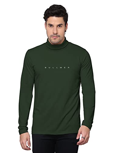 Image of BULLMER Solid Cotton Blended Full Sleeve Turtle Neck Tshirt for Men
