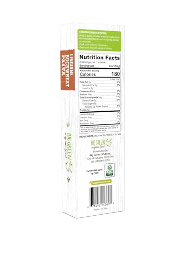 Big Green Organic Food- Organic Buckwheat Linguine, Gluten-Free, Single Ingredient, Pure Buckwheat, Non-GMO, Vegan, Wheat and Rice Alternative, 8.8oz (1 Pack)