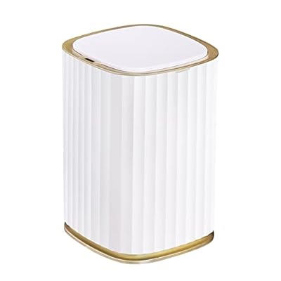 ELPHECO 3.5 Gallon (13.5 Litre) Motion Sensor Trash Can With Lid for Bathroom, Bedroom, Living Room, Office - Automatic Waterproof White With Golden Trim