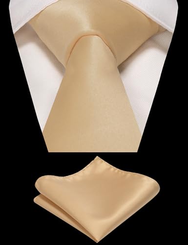 Image of RBOCOTT Solid Color Tie and Pocket Square Hankerchief with Lapel Pin Set for Men