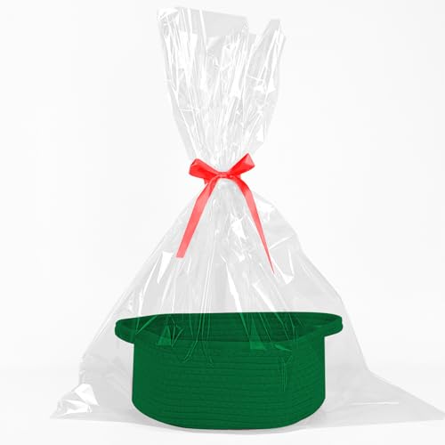 Image of Gift Basket with Gift Bag & Ribbon- Small Woven Baskets for Gifts Empty, Rope Easter Basket with Handle Decorative Storage for Baby Showers, Toys & More, 12 inchX 8 inch X 5 inch