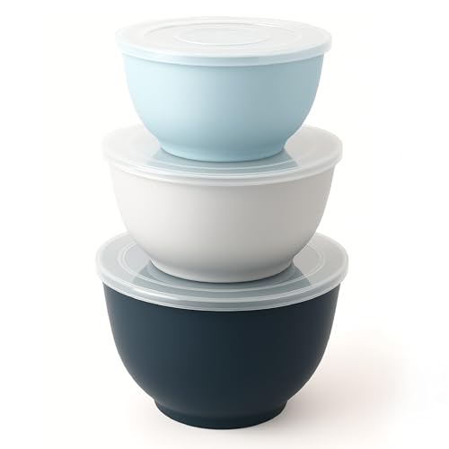 TP Melamine Mixing Bowl Set with Lids Salad Bowl Set of 3 Blue&White
