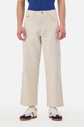 Image of SNITCH Men Casual Wear Trousers| Regular Fit Mid Rise Solid Wide-Leg Pants | 100% Linen Breathable & Lightweight Fabric for Summer, Office & Outings