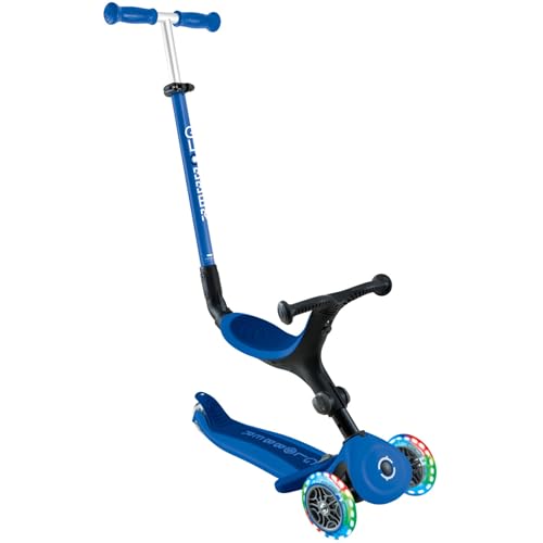 Globber GO UP Active Luces - Patinete evolutivo de 3 Ruedas con Luces para niños de 15 Meses a 9 años, Azul Marino