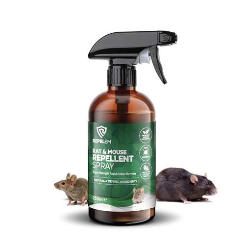 REPELEM Rat & Mouse Repellent Spray - Peppermint Oil Mouse & Rat Deterrent Natural Rodent Repellent Mouse Poison Alternative Fast Acting Non-Toxic Rat Repellent Safe Around Pets - 250ml