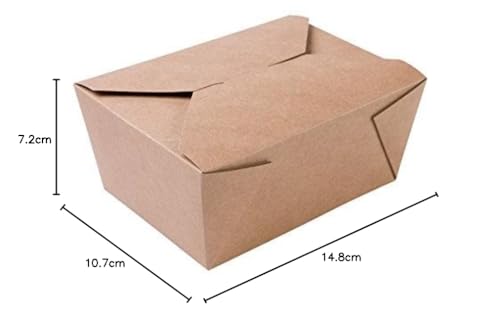Contenitore per Alimenti da Asporto I Scatola per Alimenti con Coperchio Pieghevole 1200 ml I Scatola di Cartone Kraft compostabile Marrone I 300 Vaschette di Cartone Monouso rettangolari
