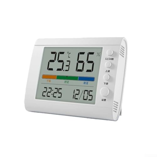 Thermohygromètre numérique avec construction ABS robuste et affichage de la lueur nocturne pour surveillance du climat intérieur et extérieur (blanc)