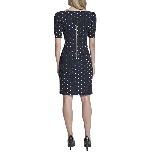 Image of DKNY Women's Short Sleeve Ruched Knee Length Sheath Dress with Button Detail